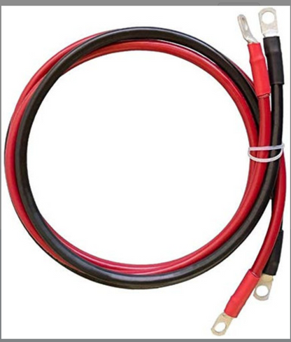 Red and black solar generator battery cables with ring terminals for renewable energy kits
