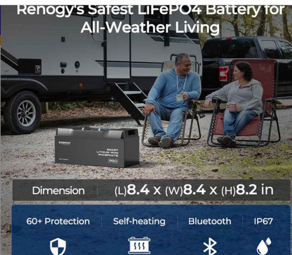 Pro- 12V 200Ah Smart Lithium Iron Phosphate Battery w/ Bluetooth & Self-Heating