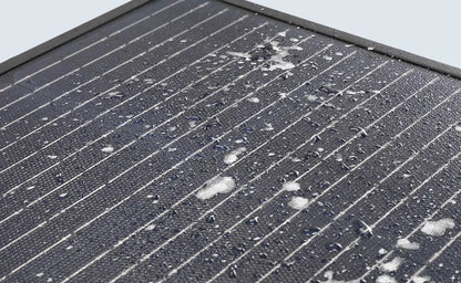 Renogy 400W portable solar suitcase with water droplets on the surface, showcasing its durable and waterproof design.