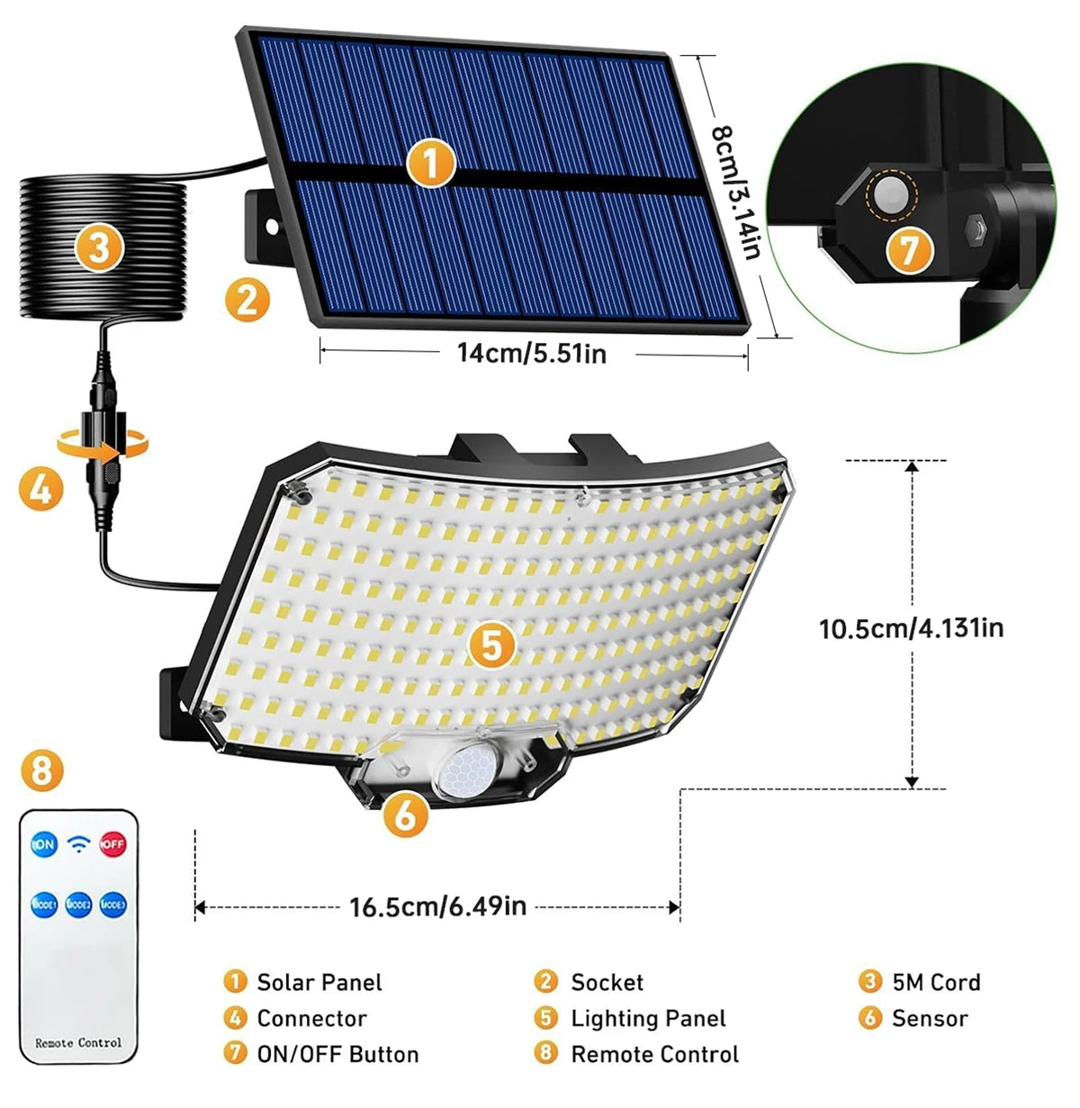 Bright solar Motion sensor outdoor lights with remote