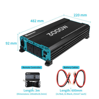 Onduleur à onde sinusoïdale pure Renogy 3000W 12V - Commutateur automatique UPS | VR hors réseau