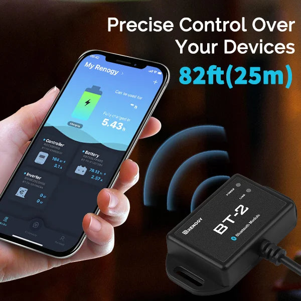 Bluetooth remote control module with smartphone app for solar generator monitoring, 82ft range