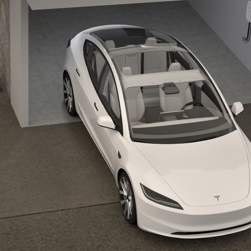 White electric car charging in garage with wall-mounted solar EV charger by SolarFlares Generators