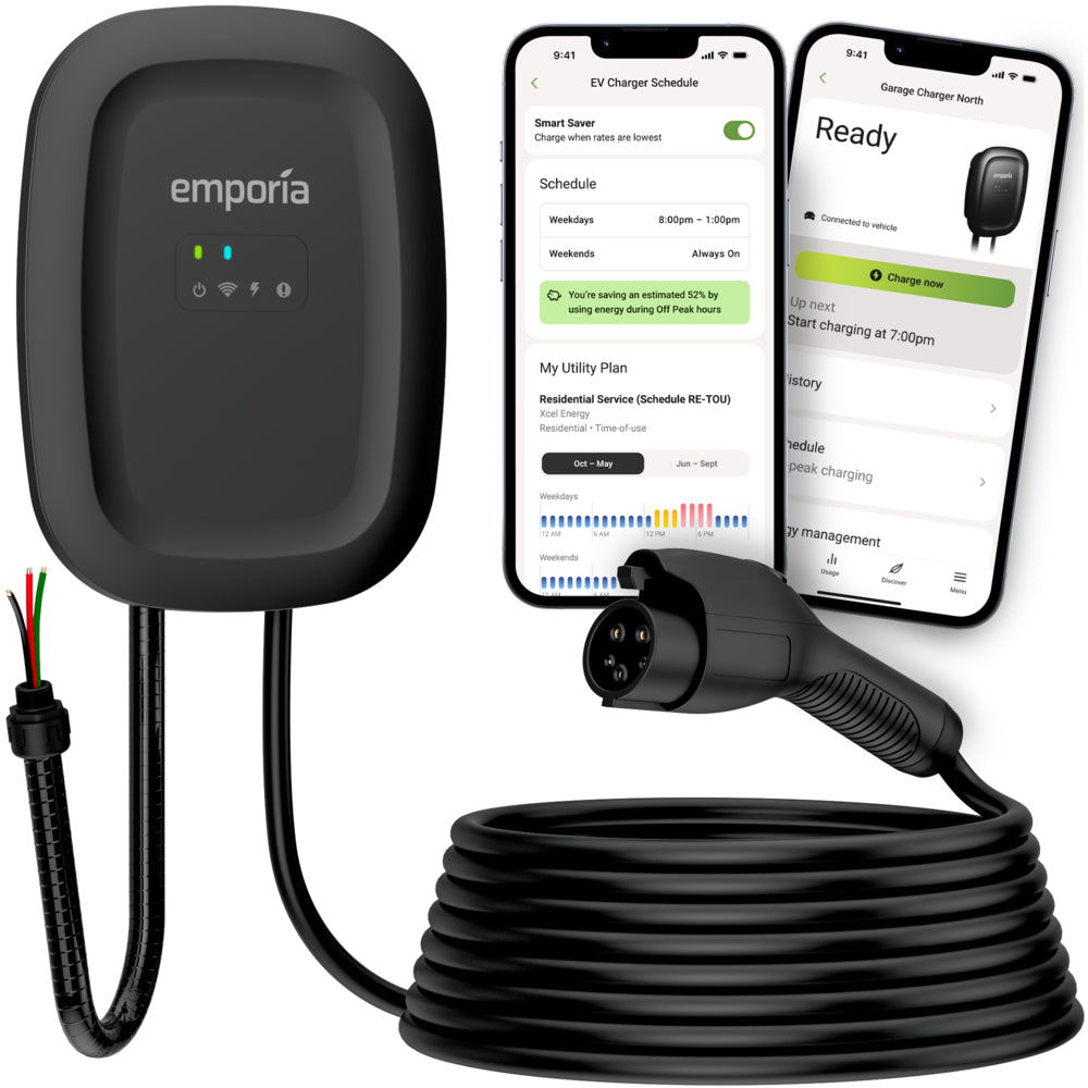 Emporia Classic EV Charger Black Edition 48A Level 2 Hardwired J1772 Home Charging Station