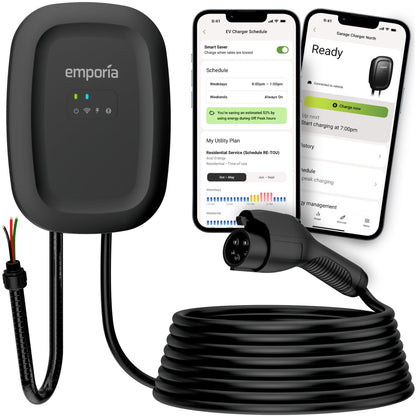Emporia Classic EV Charger Black Edition 48A Level 2 Hardwired J1772 Home Charging Station