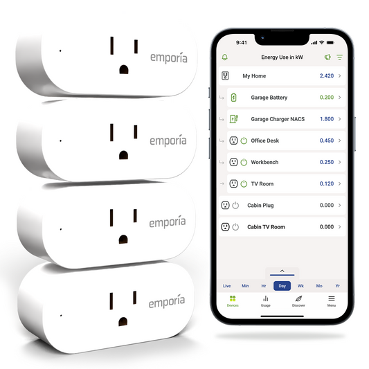 Emporia Smart Plug Energy Monitor 4-Pack WiFi Smart Outlets 10A 1800W Real-Time Energy Tracking