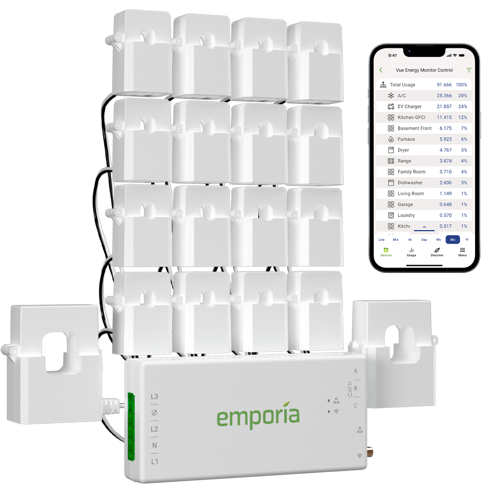 Emporia Vue 3 16-Sensor Smart Circuit Energy Monitor with Split-Phase Home Tracking System