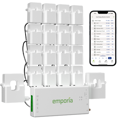 Emporia Vue 3 16-Sensor Smart Circuit Energy Monitor with Split-Phase Home Tracking System