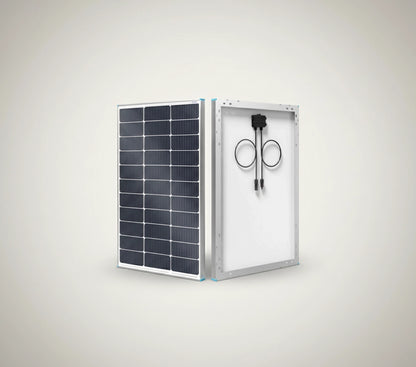 Monocrystalline solar panel front and back with connector cables, SolarFlares Generators product