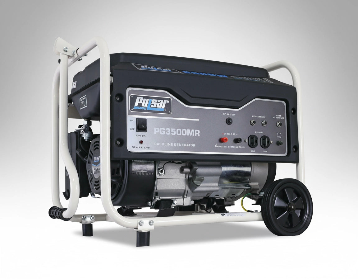Portable generator with 'Pulsar' branding on a gray background