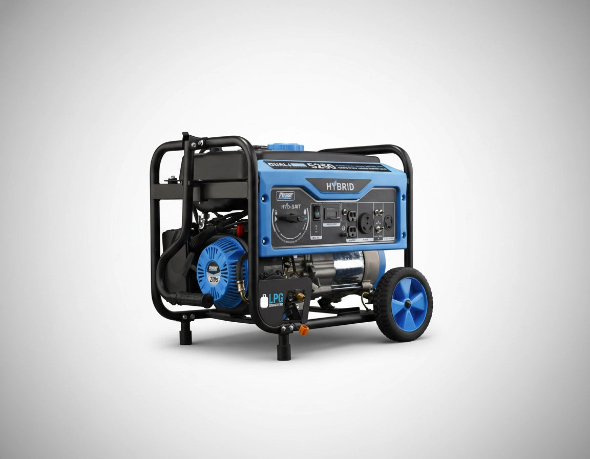 Portable hybrid generator on a gray background