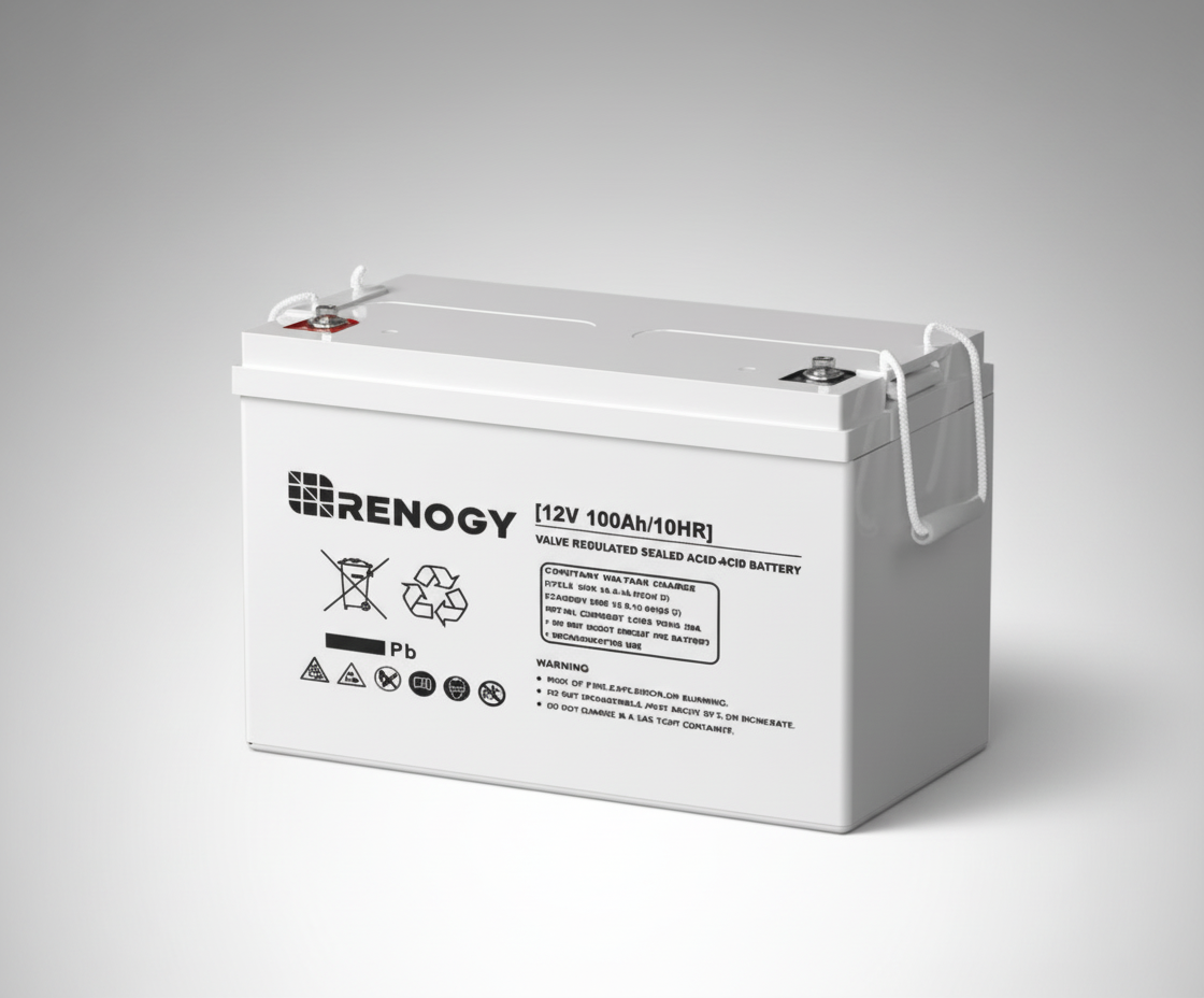 Renogy battery on a gray background