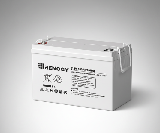 Renogy battery on a gray background