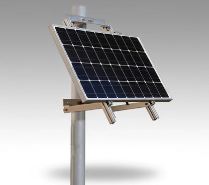 Mounted solar panel with adjustable bracket on a pole, renewable energy solution