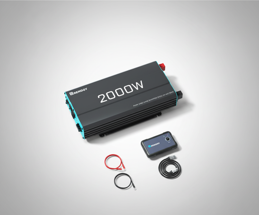 Power inverter with accessories on a gray background