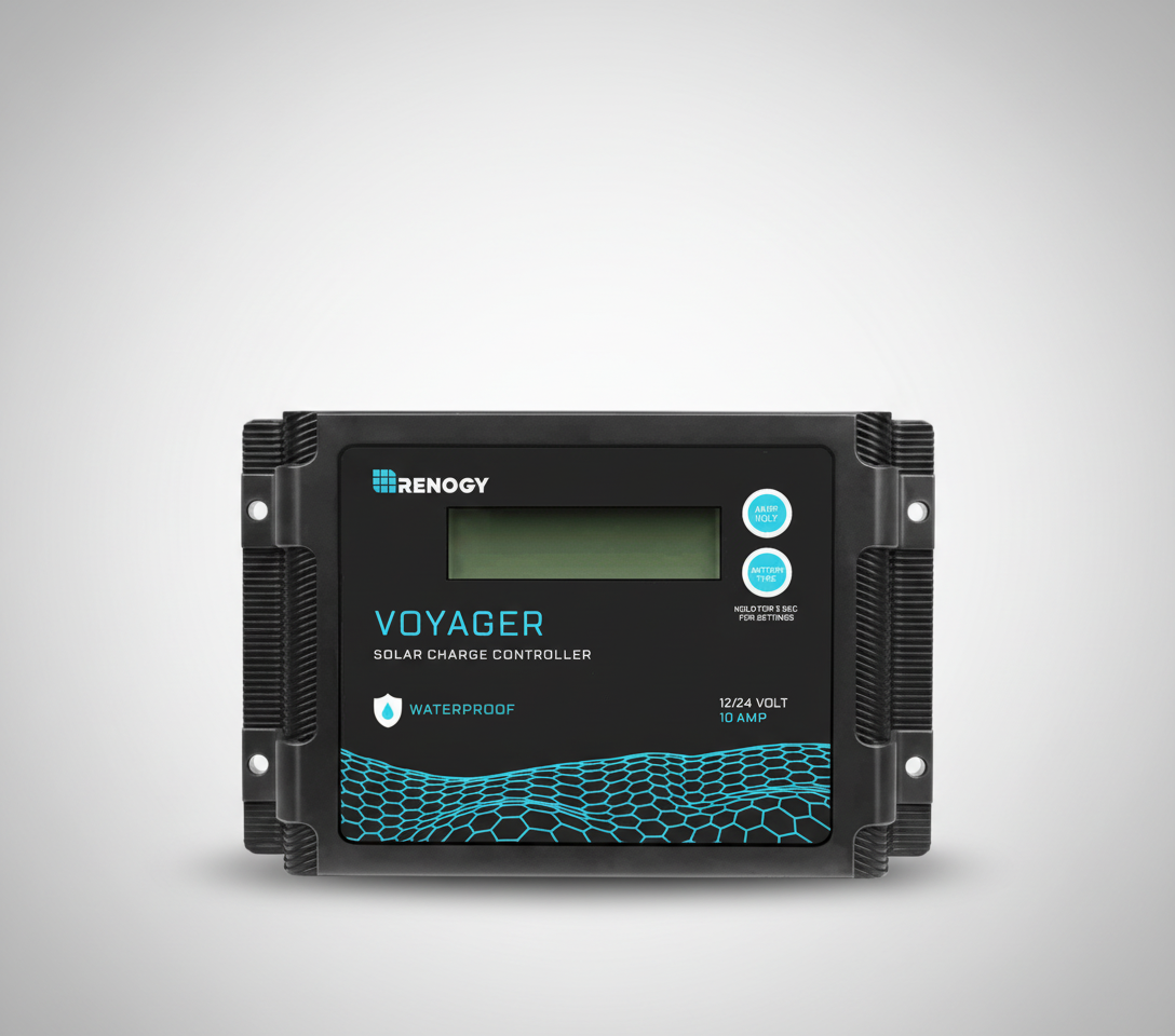 Renogy Voyager solar charge controller, black waterproof unit, for solar generator kits