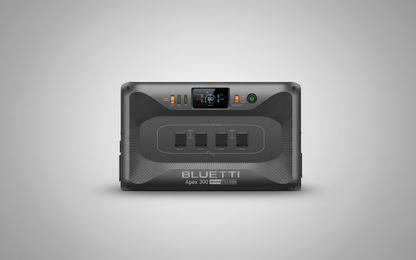 Bluetti Apex 300 portable solar generator front view on gray background for SolarFlare energy
