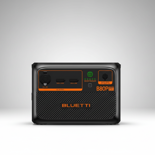 Bluetti B80P portable solar generator on a plain background, renewable energy solution