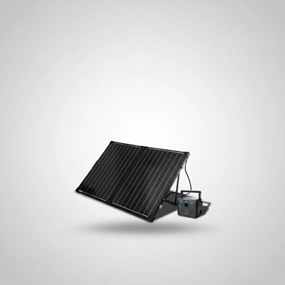 Portable SolarFlare generator kit with black solar panel, ideal for renewable energy on the go