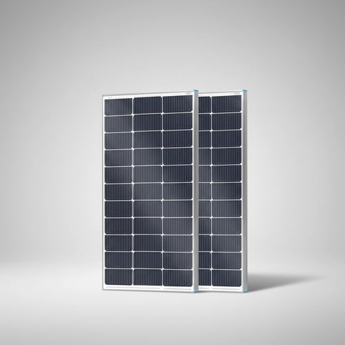 Two SolarFlare Generators solar panels standing on a plain light background