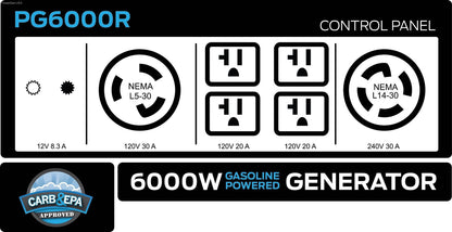 Générateur portatif à essence Pulsar 6000 watts (CARB)