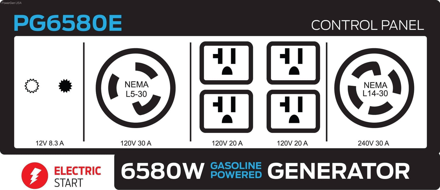Pulsar PG6580E 6580W Gas Powered Portable Generator with Electric Start and 240V Output