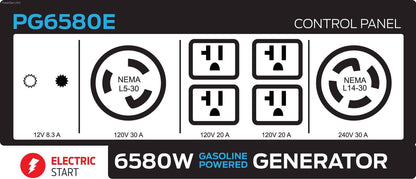 Pulsar PG6580E 6580W Gas Powered Portable Generator with Electric Start and 240V Output
